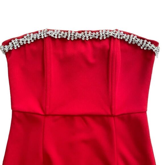 NEW Lulu’s | Feel the Beat Red Rhinestone Strapless Bodycon Mini Dress, Size M - Picture 6 of 15